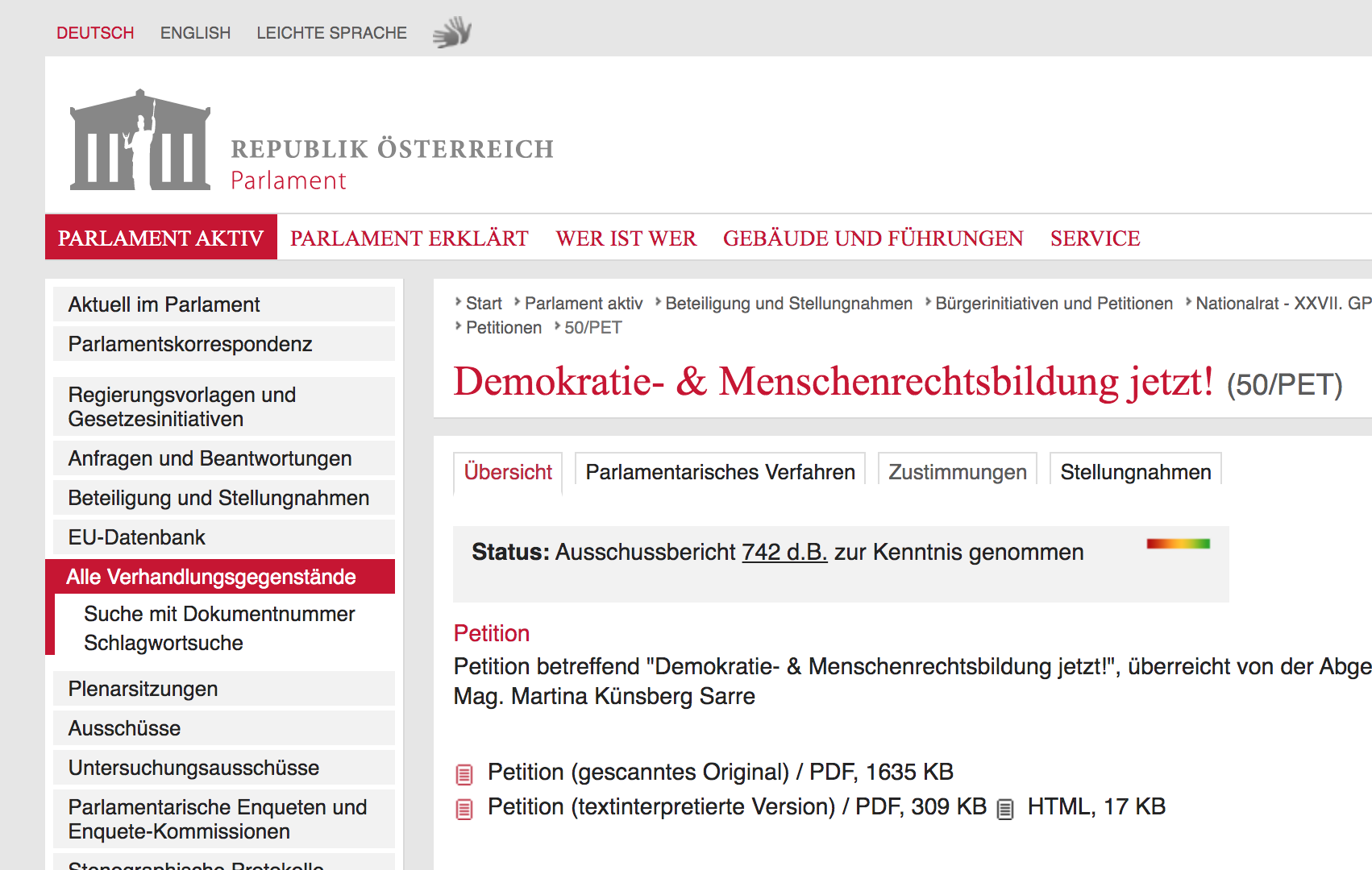 Europify- Petition „Demokratie- & Menschenrechtsbildung jetzt!“ auf der Parlaments-Website unterstützen!
